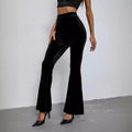 Black high-waist flared corduroy trousers for women with slim fit and slightly elastic fabric