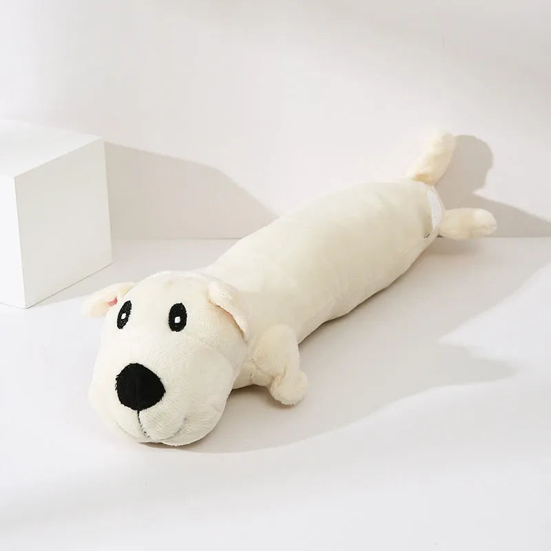 Pet animal plush toy sound for dogs in yellow lying dog colour with sound function for molar cleaning