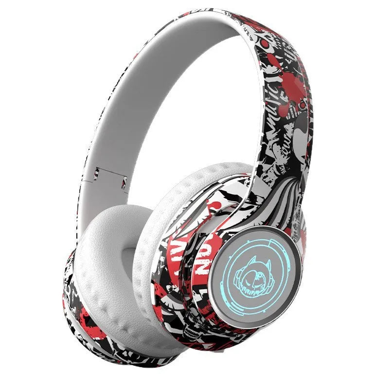 Bluetooth headset folding card design in graffiti black with breathing light, PC ABS material, for gaming and music