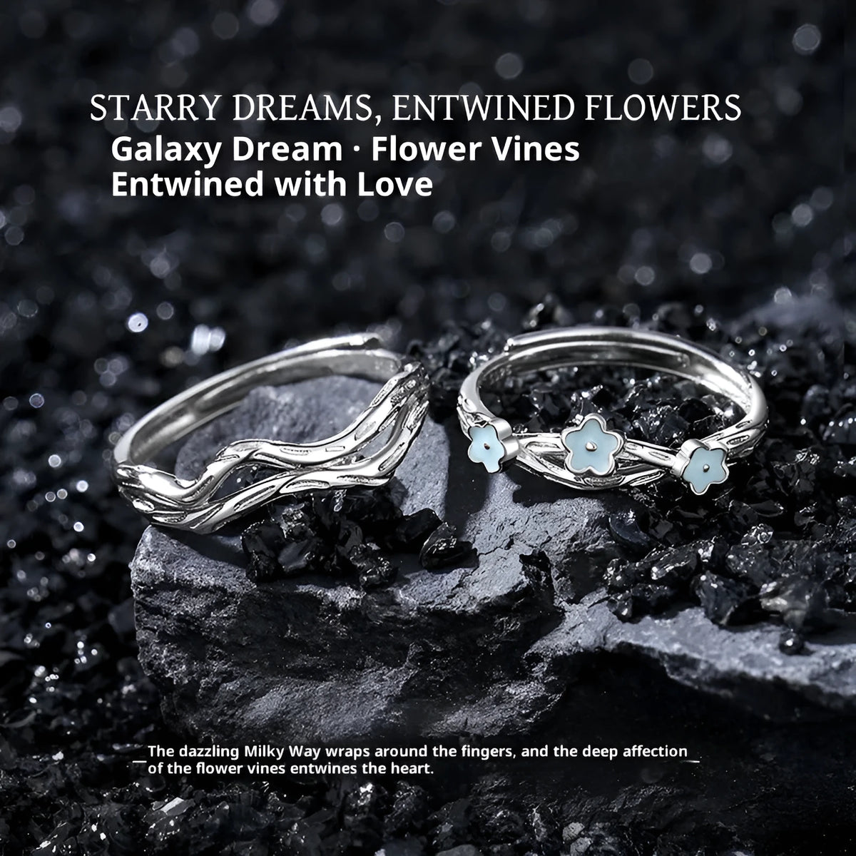 S925 sterling silver love ring with fluorescent design, adjustable opening, flower and leaf shape, simple style for women and men