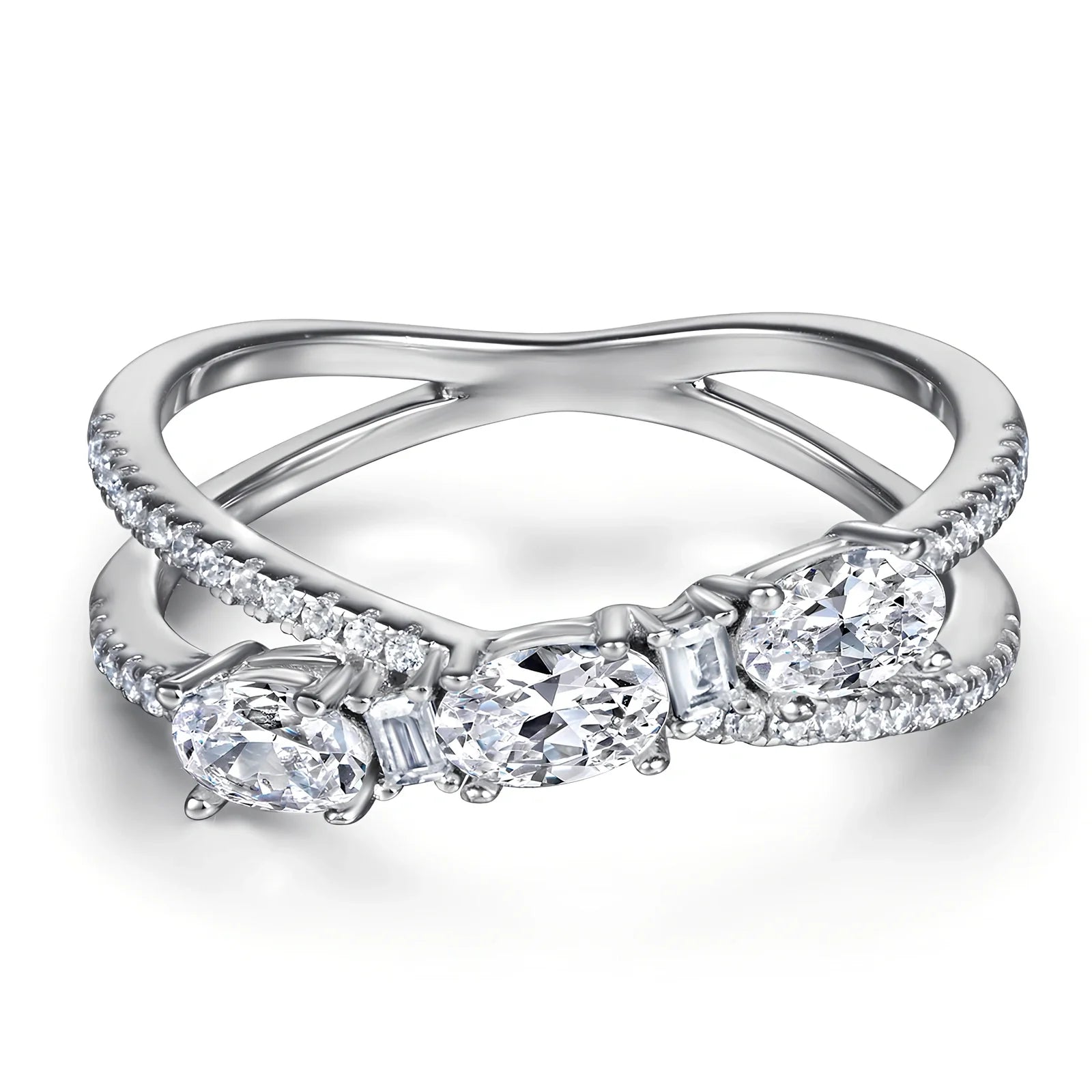 925 sterling silver women's rotary cross ring with zircon inlays in white gold, 2cm wide, sizes 5-10