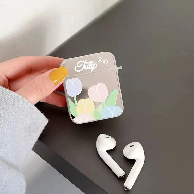Ins Korean style Mirror Flower TPU back cover for AirPods charging case, compatible with 1st to Pro2 generations