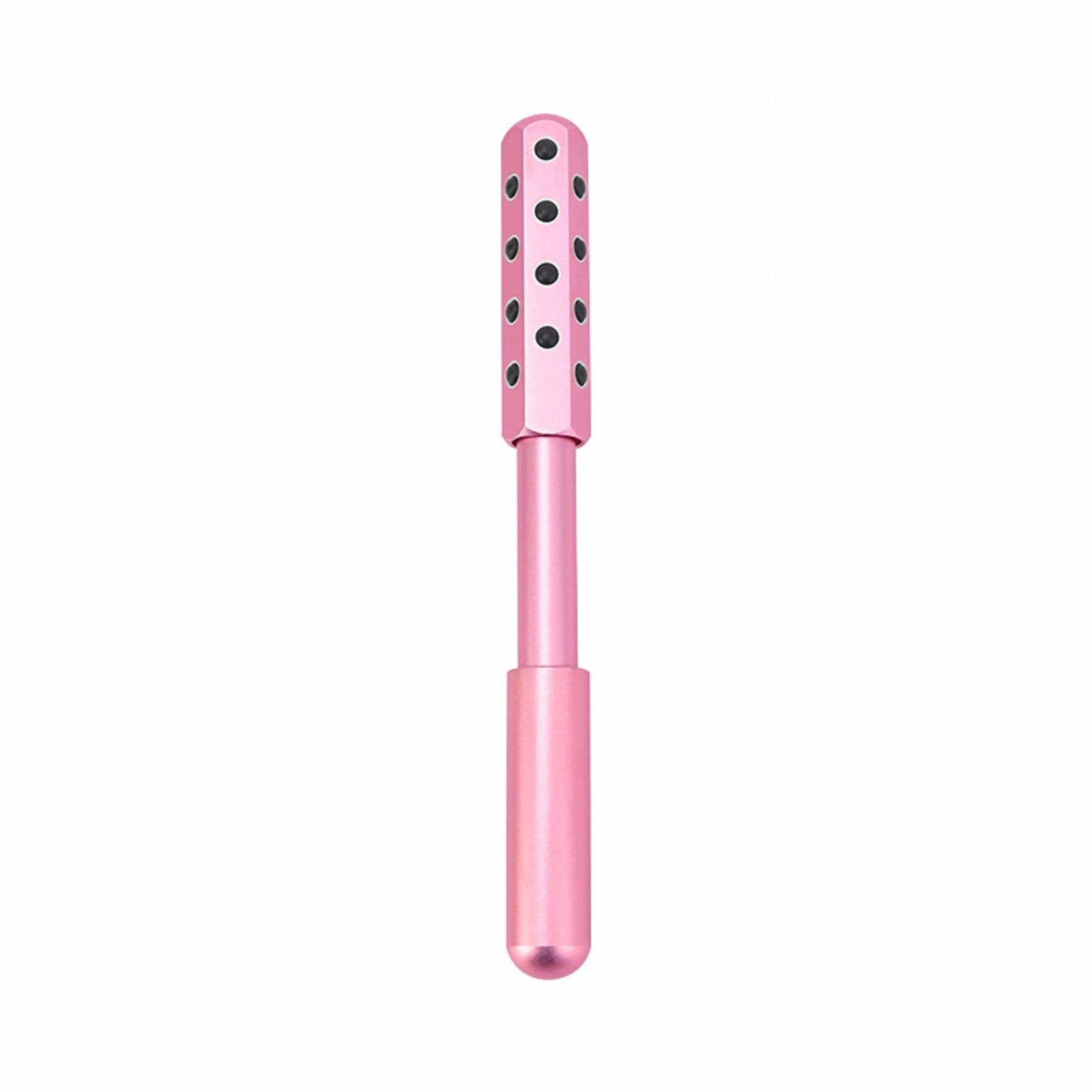 Purple handheld facial massage roller with 24 germanium beads, 193mm long