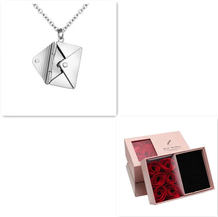 Elegant titanium steel envelope-shaped pendant necklace in silver, rose gold, and gold colors