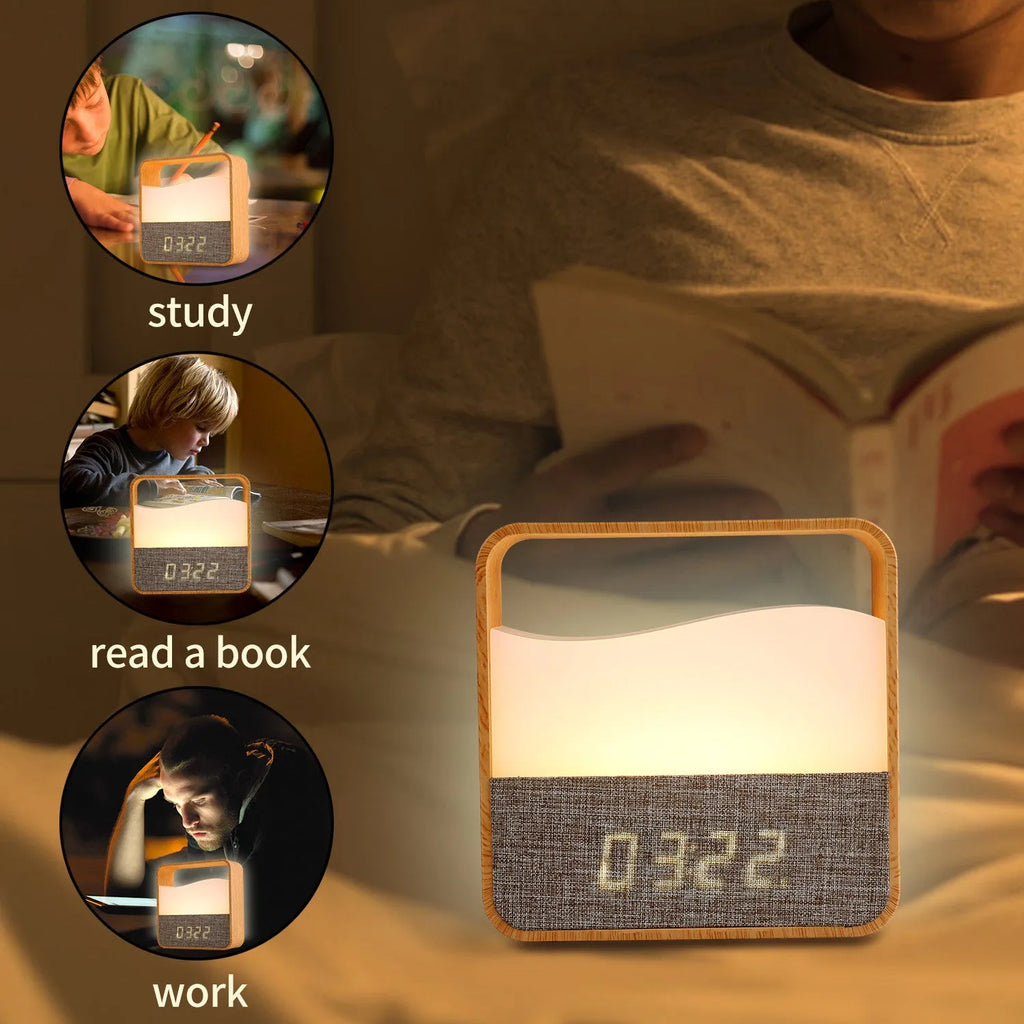 Wood grain remote control night lamp with warm white LED, 109x107x36mm, battery operated