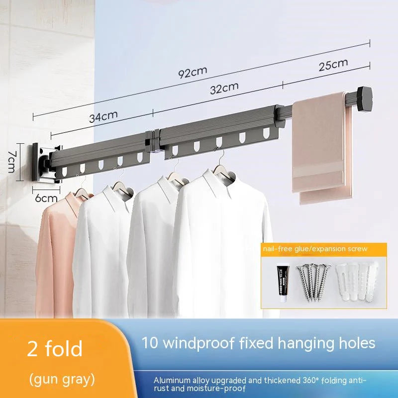 Aluminum retractable clothes drying rack mounted on wall with suction cups