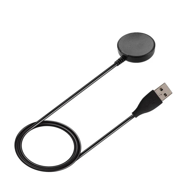 Black USB wireless fast charger for smartwatches measuring 34 x 10mm with charging cable