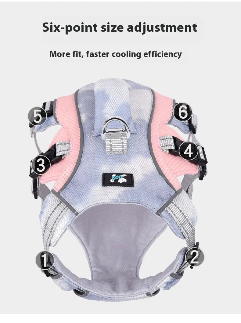 Reflective lightweight blue pet cooling chest strap harness for dogs