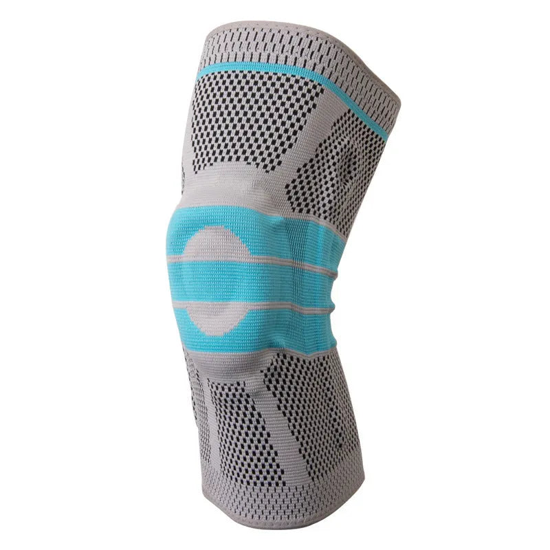 Sky blue silicone running basketball knee pad made from elastic fibre, shown in size L