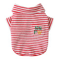 Red striped warm fleece pet clothing for small dogs and cats with two leg openings and embroidered pocket