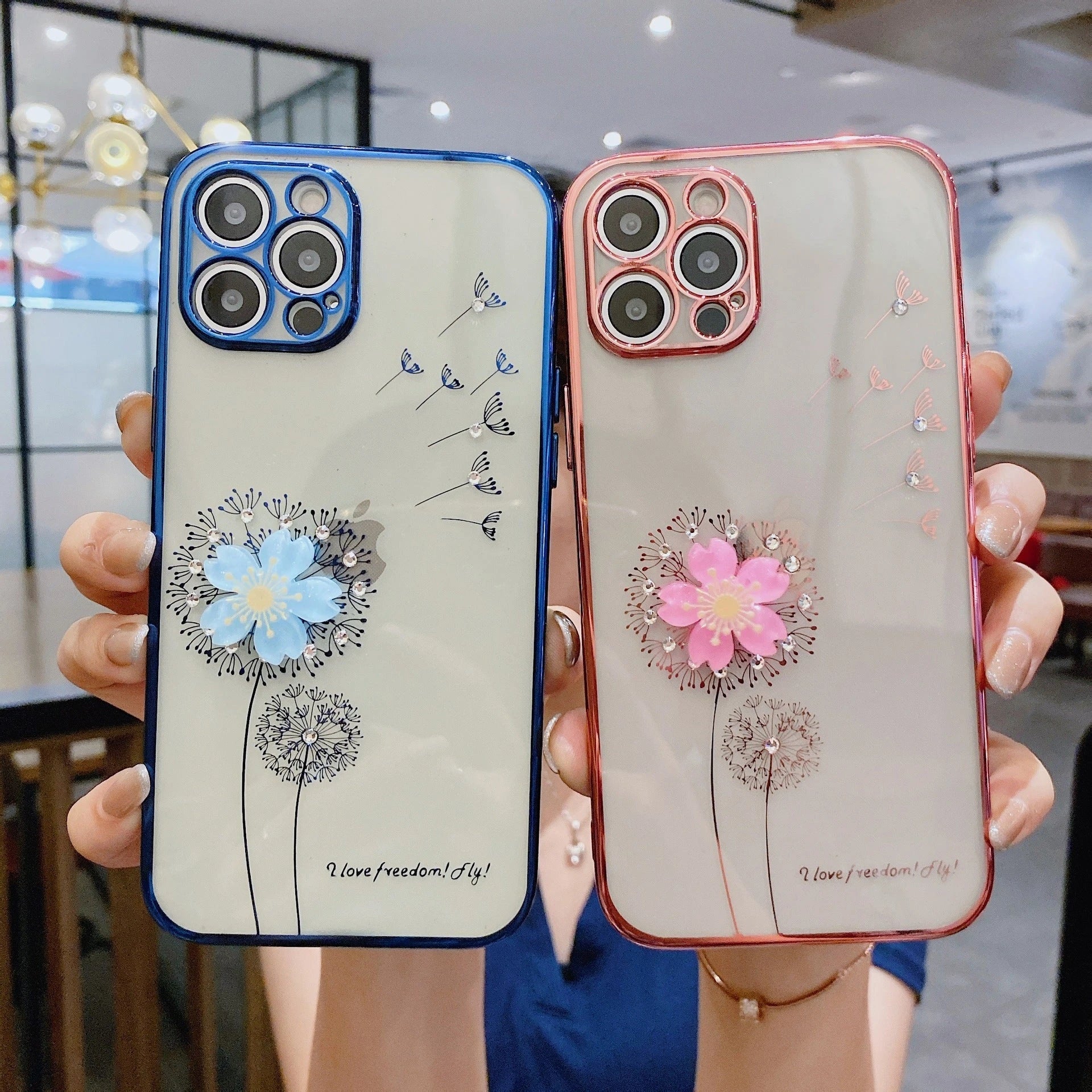 A stylish 3D flower phone case with a spinning stand, offering protection and hands-free functionality for your iPhone.