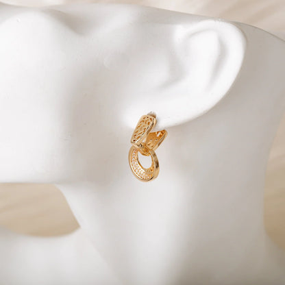 Hollow round moon drop earrings with natural zircon flower in rose gold and silver