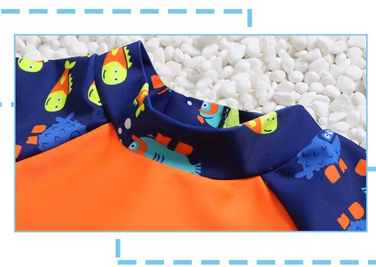 Red children's buoyancy swimsuit with dinosaur cartoon pattern for toddlers aged 1-7 years