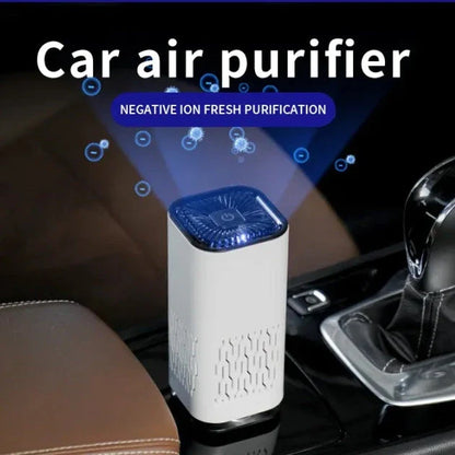 Compact car air purifier with negative ion technology for removing dust, pollen, pet dander, and smoke from vehicle's interior