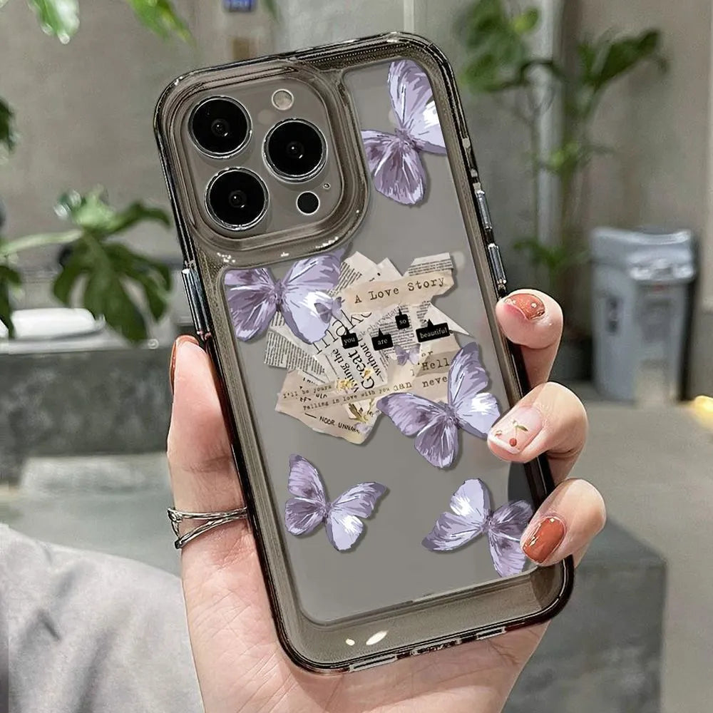 Ins style purple butterfly silicone phone case for iPhone - shockproof TPU anti-fingerprint black soft case
