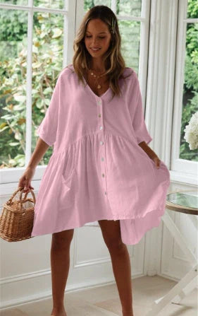 Women's rayon bamboo beach bikini blouse and loose button vacation skirt set in white and black