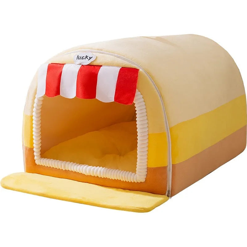 Painted sponge dog nest bed in Loomi Brown Coffee colour, shown in size L for a large dog.