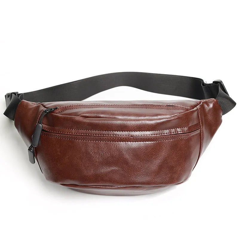 Korean men's waterproof PU shoulder bag in black crossbody style