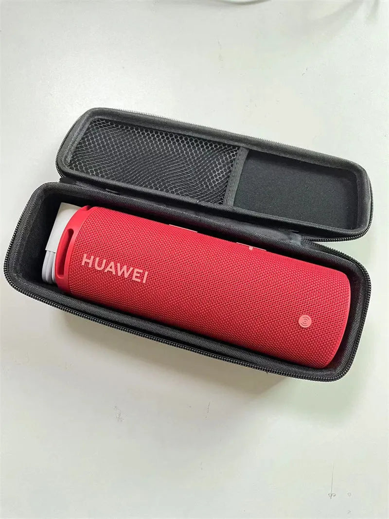 Black nylon protective bag for Huawei Sound Joy smart Bluetooth speaker with hand rope on flat surface