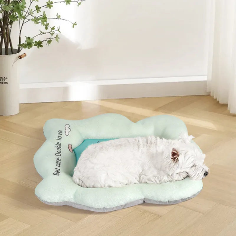 Green ice silk pet cooling mat for dogs and cats showing cooling surface texture