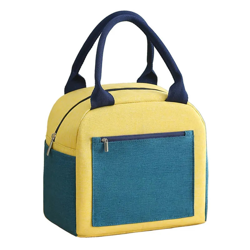 Insulated aluminium foil and Oxford cloth lunch bag in blue, shown closed.