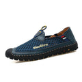 Men's brown breathable mesh casual shoes with a round toe and non-slip rubber sole.