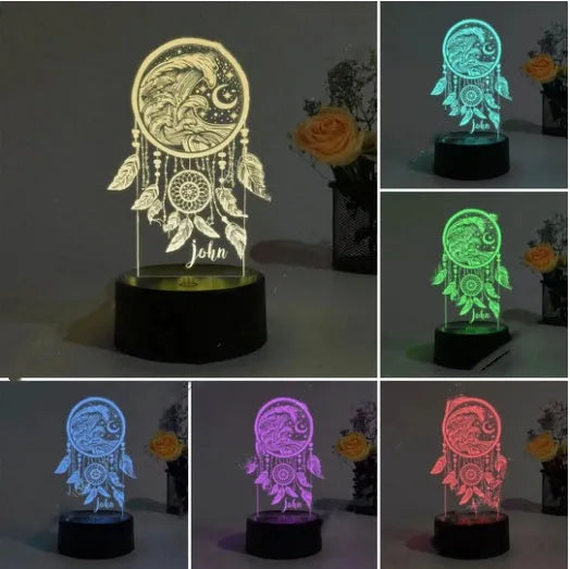 Black base dream catcher acrylic night light with colourful touch panels and remote control.