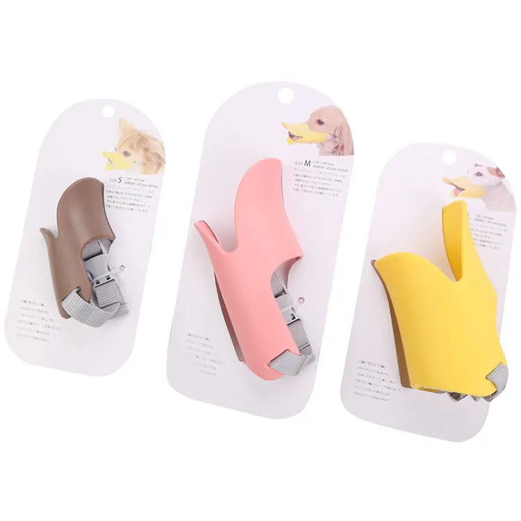 Bright yellow silicone duckbilled dog mask for small medium large dogs anti-bite anti-drink