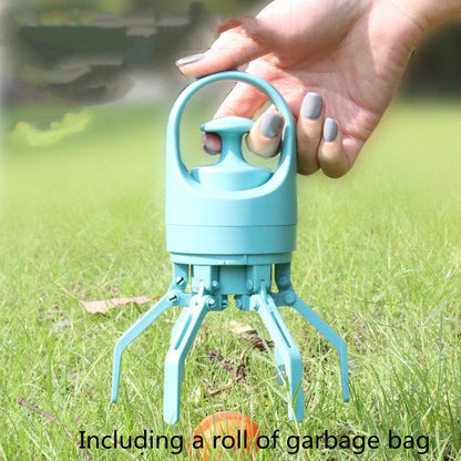 Portable dog poop scooper with claw mechanism and built-in bag dispenser for easy pet waste cleanup