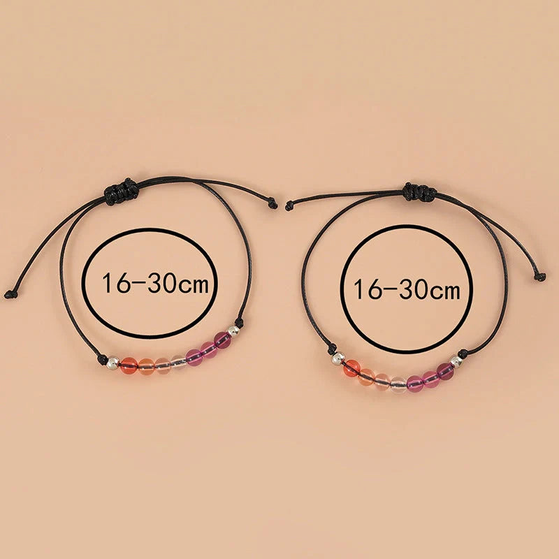 Adjustable bisexual couple bracelet with purple acrylic beads