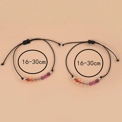 Adjustable bisexual couple bracelet with purple acrylic beads