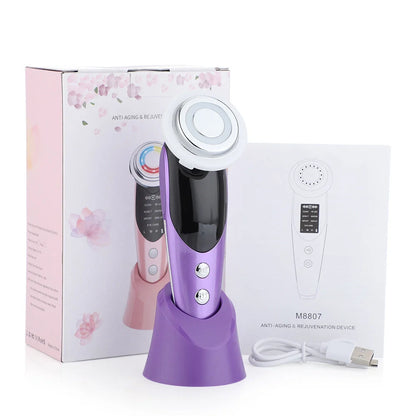 7-in-1 Facial Massager with EMS Micro-current and LED Light Therapy in pearl white