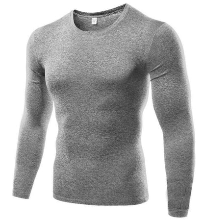 Premium men's compression long sleeve workout top in various colors and sizes