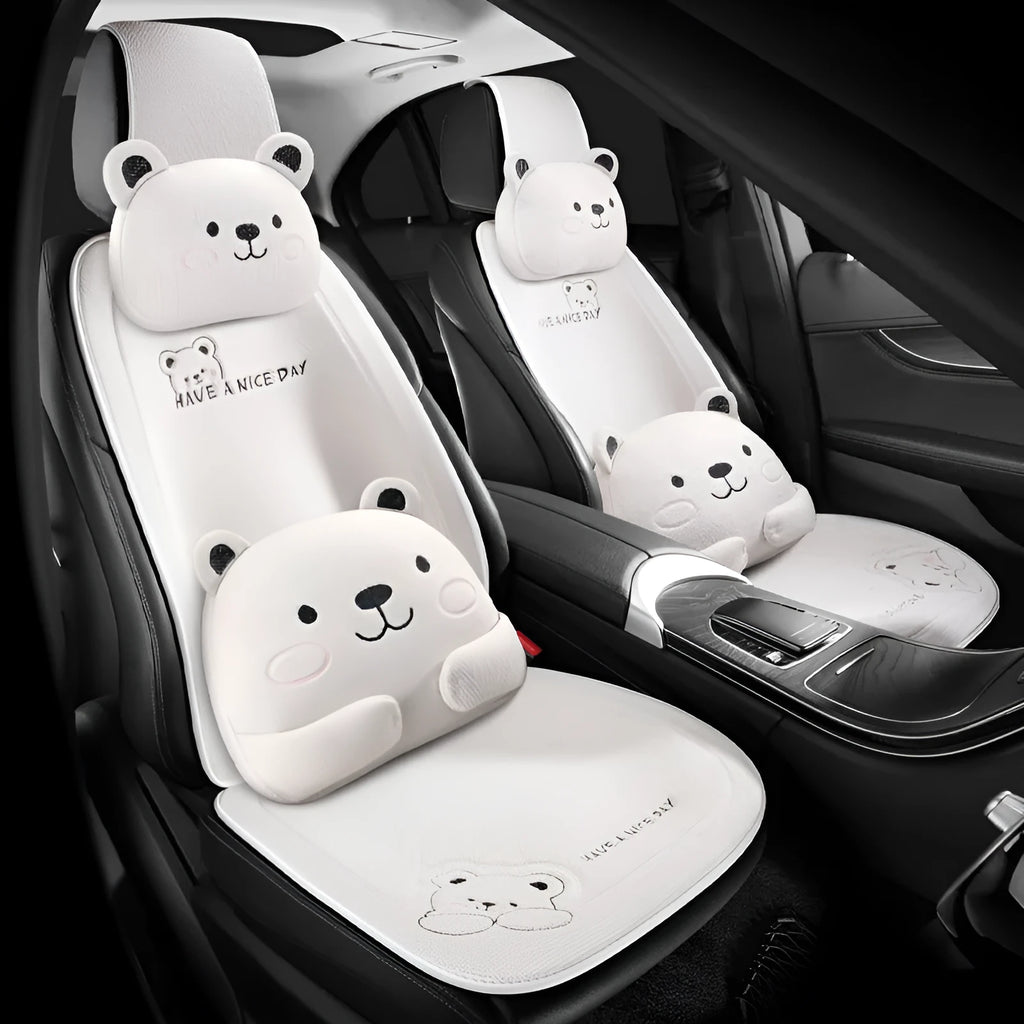 Car cushion set with headrest and lumbar support pillow in linen fabric