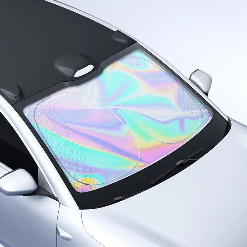 Car laser sun shade front windshield 142x80cm titanium silver polishing cloth solid colour