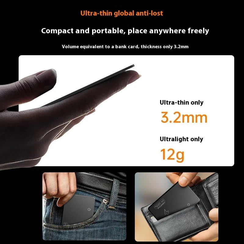 Black MFI Findmy AirTag compatible Android tracking card with keychain loop