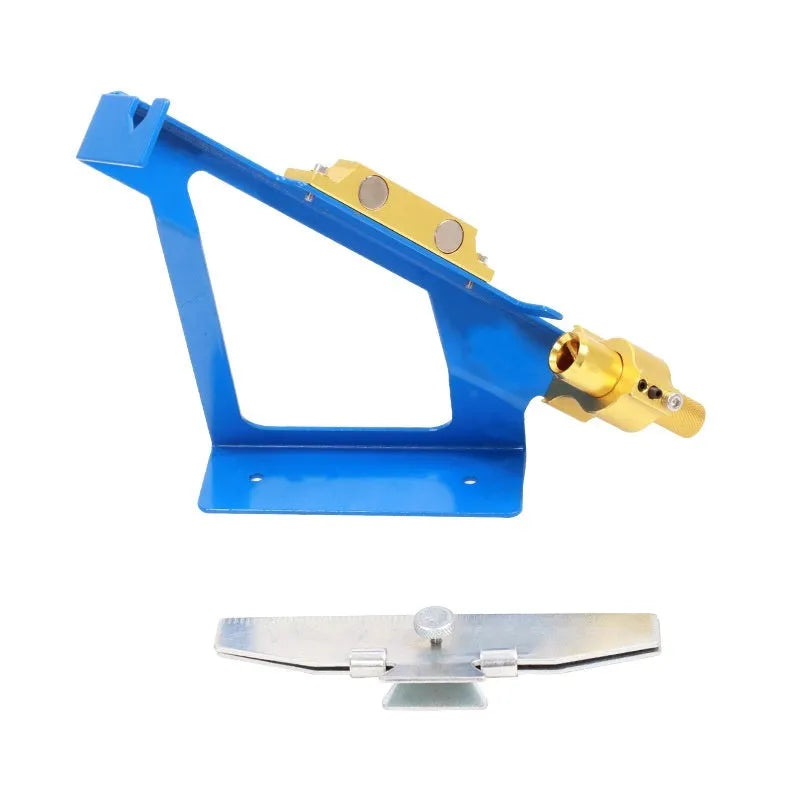 SPG stainless steel fletching jig in silver holding an arrow shaft
