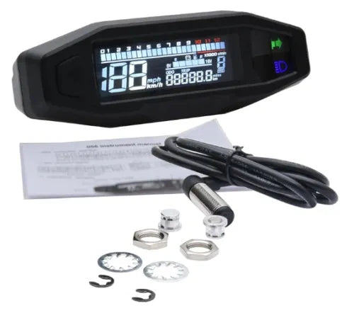 Black mini motorcycle LCD speedometer with oil gauge on a 103x25mm screen