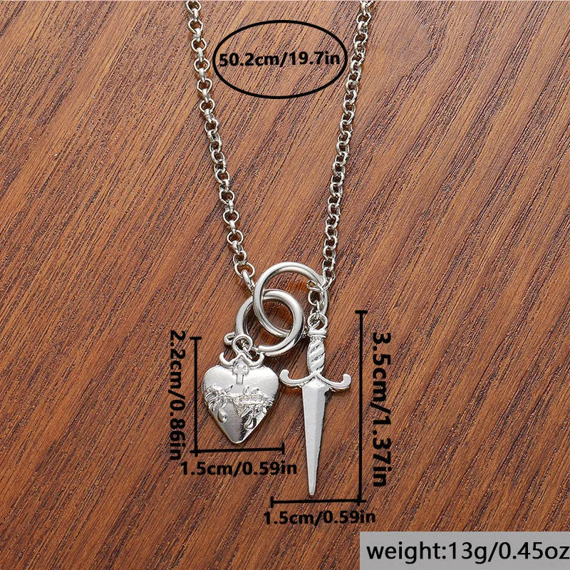 Retro geometric love heart pendant necklace with electroplated zinc alloy finish and snake bones chain