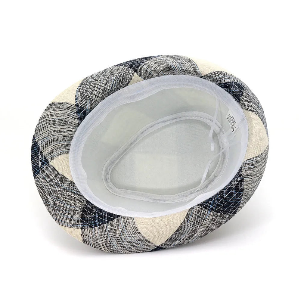 A blue sun hat with a bell crown and medium brim for outdoor sun protection.