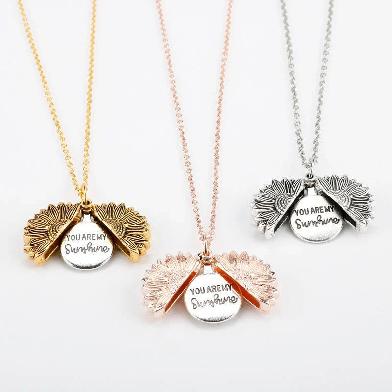 Sunflower Double Lettering Necklace in ancient gold, silver, and rose gold with adjustable chain