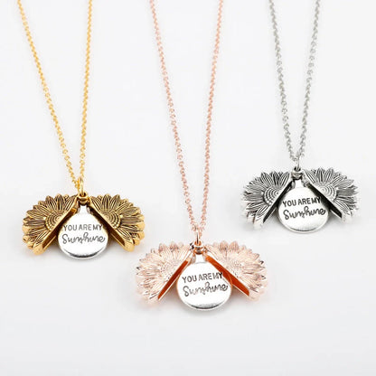 Sunflower Double Lettering Necklace in ancient gold, silver, and rose gold with adjustable chain