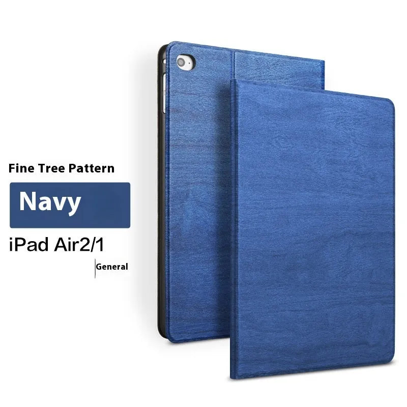Sapphire blue imitation leather iPad cover with integrated sleep bracket for universal model fit.