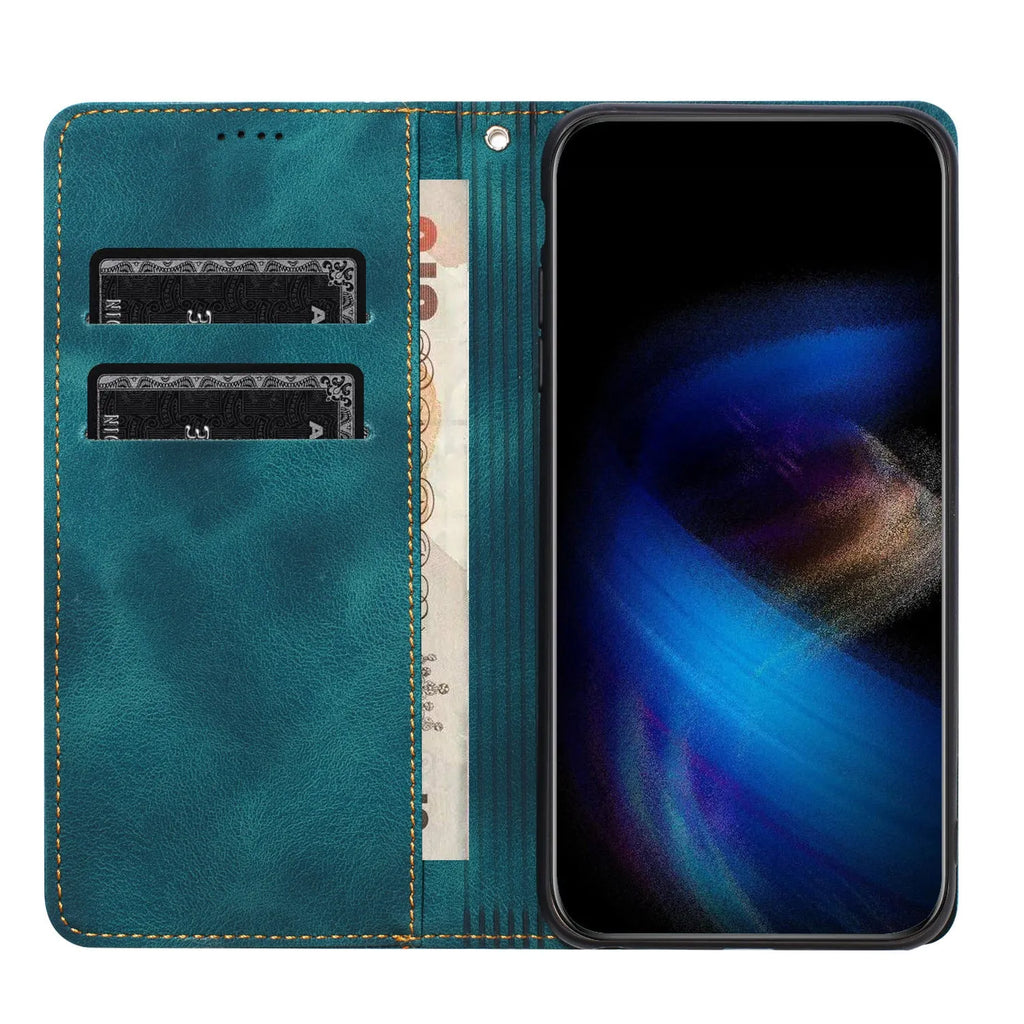 Samsung PU leather phone case in black with multi-card insert slot and built-in kickstand