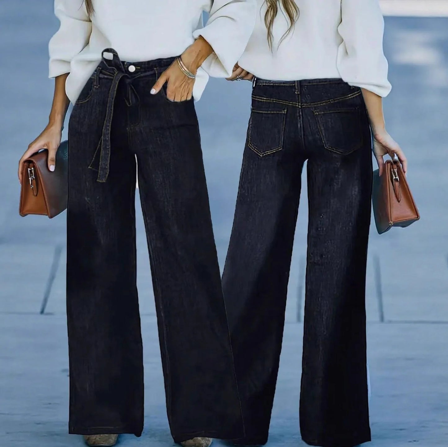 American Hot Girl Retro Wide Leg Jeans in 100% cotton denim with straight-leg design and wide openings