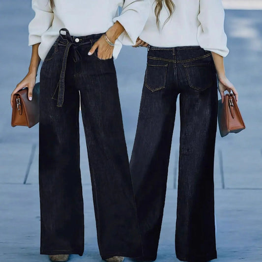 American Hot Girl Retro Wide Leg Jeans in 100% cotton denim with straight-leg design and wide openings