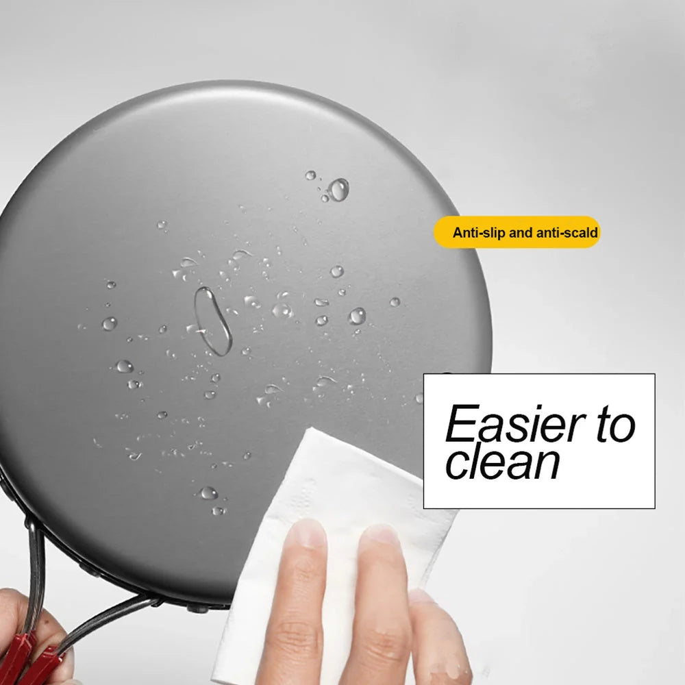 Lightweight folding outdoor cookware set including pot, pan, teapot, and tableware for camping and hiking