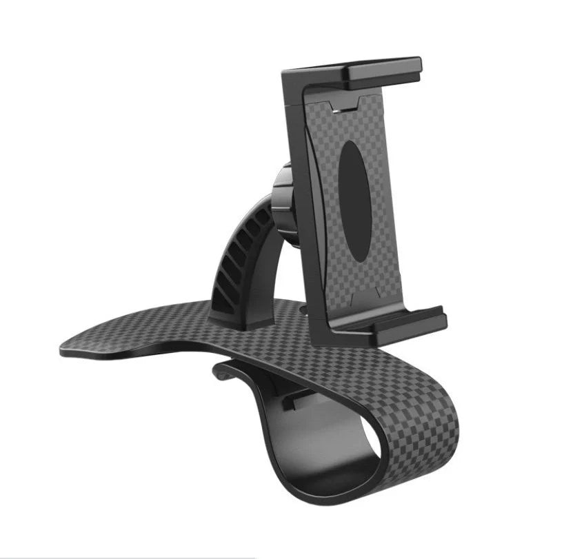 Dashboard-mounted car phone holder with adjustable ball head and stretchable silicone clip for conventional smartphones