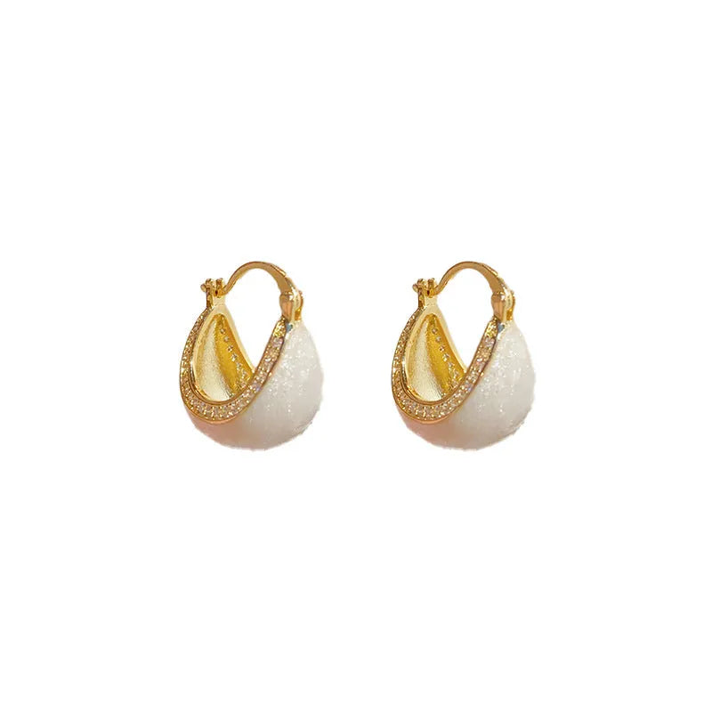Retro micro-inlaid drip oil ear clip for women copper thick real gold plating geometric shape red colour