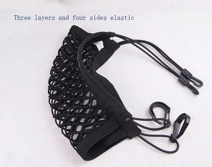 Elastic car pet safety net for dogs, black nylon mesh with strong hooks